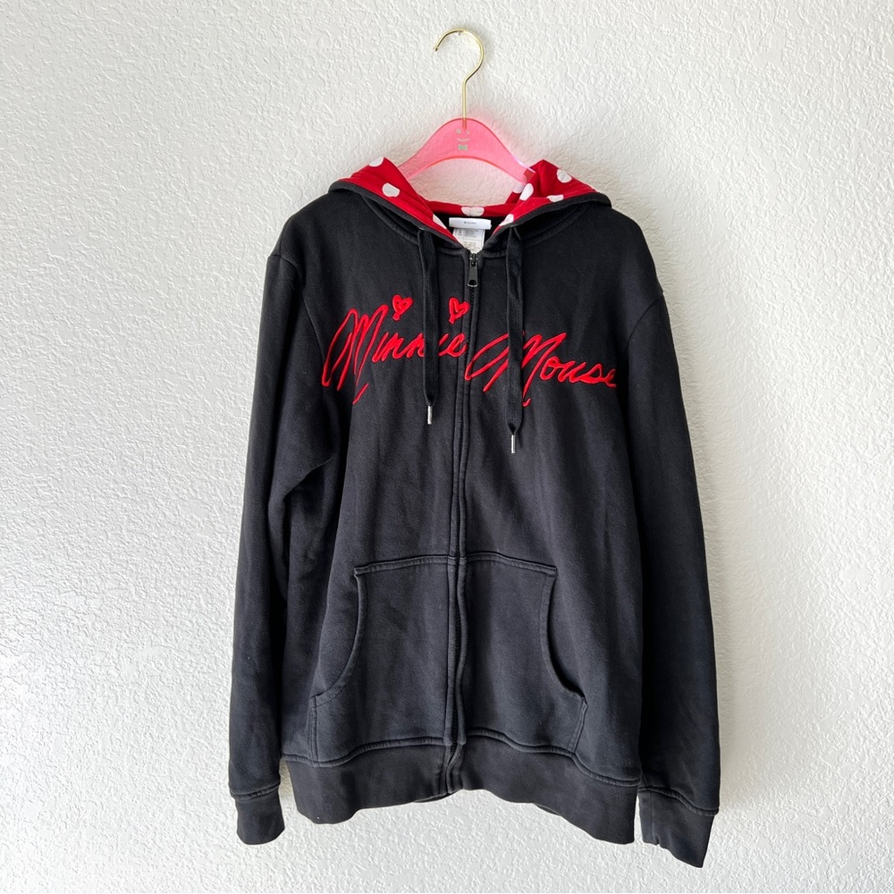 Vintage Disneyland Disney Parks Minnie Mouse & Ears Zip Up Hoodie Size XL